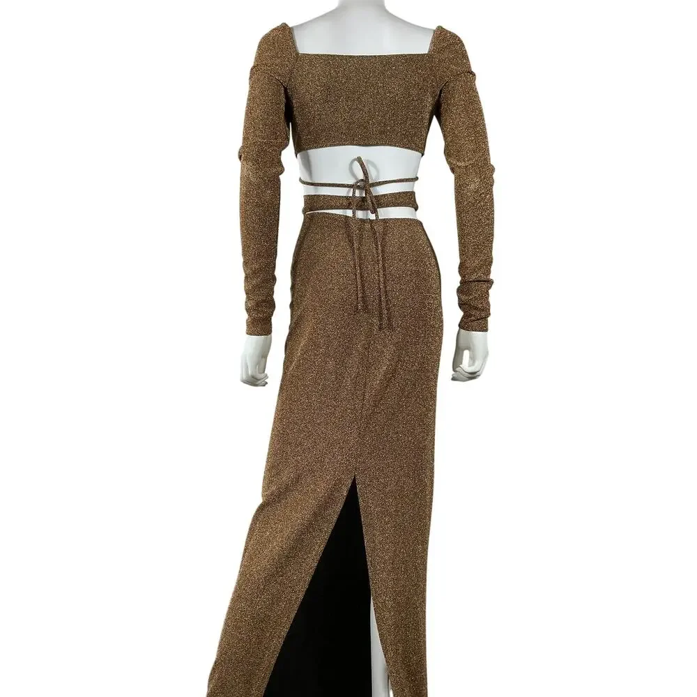 Michael Costello x Revolve 'Nyura' Gold Nylon Gown Size S - Picture 3 of 4